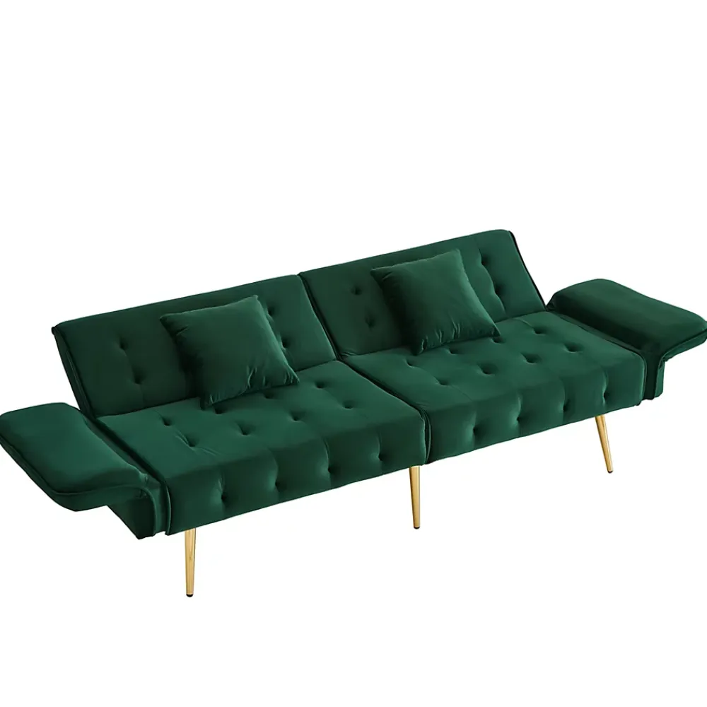Redom Lit 215x81,5 cm convertible velours, dossiers et accoudoirs multipositions, pieds métal doré, style moderne* Lit Simple