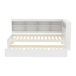 Redom Lit 140x200 cm en bois massif blanc avec rangement intégré et prise USB, design contemporain* Lit Gigogne