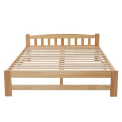 Lit 140x200 cm en bois massif naturel avec tête de lit et sommier à lattes, lit futon solide pour adolescents et adultes><noscript><img width=
