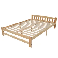 Lit 140x200 cm en bois massif naturel avec tête de lit et sommier à lattes, lit futon solide pour adolescents et adultes><noscript><img width=