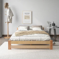 Lit 140x200 cm en bois massif naturel avec tête de lit, design épuré et finition personnalisable>Redom Best