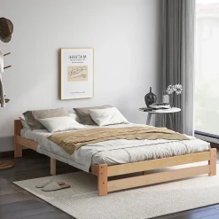 Lit 140x200 cm en bois massif naturel avec tête de lit, design épuré et finition personnalisable>Redom Best