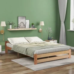 Lit 140x200 cm en bois massif naturel avec tête de lit, design épuré et finition personnalisable><noscript><img width=