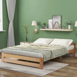 Lit 140x200 cm en bois massif naturel avec tête de lit, design épuré et finition personnalisable><noscript><img width=