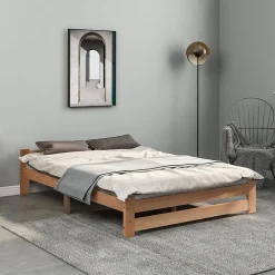 Lit 140x200 cm en bois massif naturel avec tête de lit, design épuré et finition personnalisable><noscript><img width=