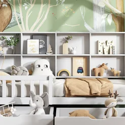 Lit 90x200 cm en bois massif style scandinave en forme de maison avec 2 tiroirs de rangement blanc><noscript><img width=