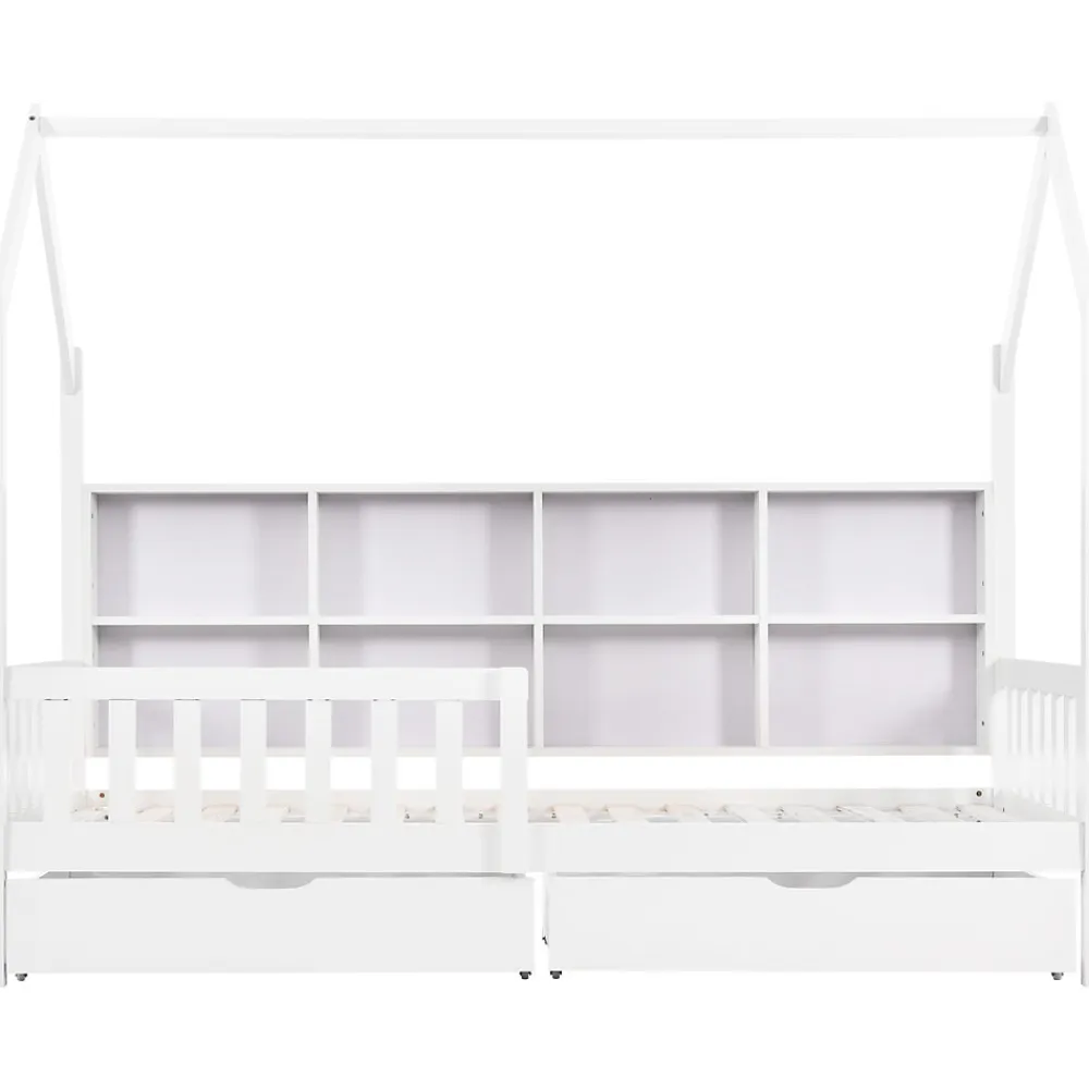Lit 90x200 cm en bois massif style scandinave en forme de maison avec 2 tiroirs de rangement blanc>Redom Clearance