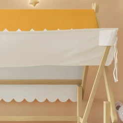 Lit 90x200 cm en bois massif style maison avec tente amovible et barrières de sécurité, finition blanc/naturel><noscript><img width=