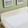 Redom Lit 140x200 cm en chenille beige avec plis décoratifs, structure bois d'eucalyptus et cadre métal solide* Lit Double