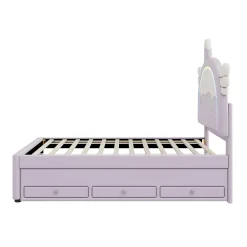 Redom Lit 90x200 cm en forme de licorne avec tête de lit en PU et tiroir gigogne, style enfant violet, MDF robuste* Lit Gigogne