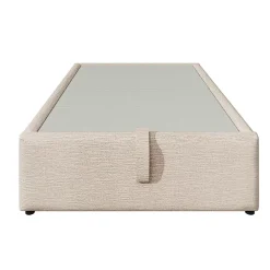 Redom Lit 90x190 cm en lin naturel avec rangement hydraulique, étagère tête de lit et ports USB-C* Lit Avec Rangement