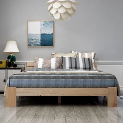 Lit 140x200 cm en pin massif avec rangement sous le lit 18 cm et tête de lit, sommier à lattes>Redom Sale