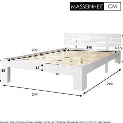 Redom Lit 140x200 cm en pin massif blanc avec rangement sous-lit, design rustique et fonctionnel* Ensemble Sommier Et Matelas