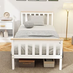 Lit 90x200 cm en pin massif blanc avec rangement sous le sommier, design naturel et silencieux>Redom Sale