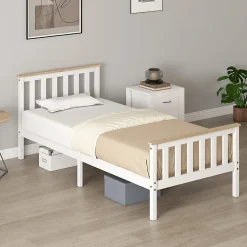 Lit 90x200 cm en pin massif blanc avec rangement sous le sommier, design naturel et silencieux>Redom Sale