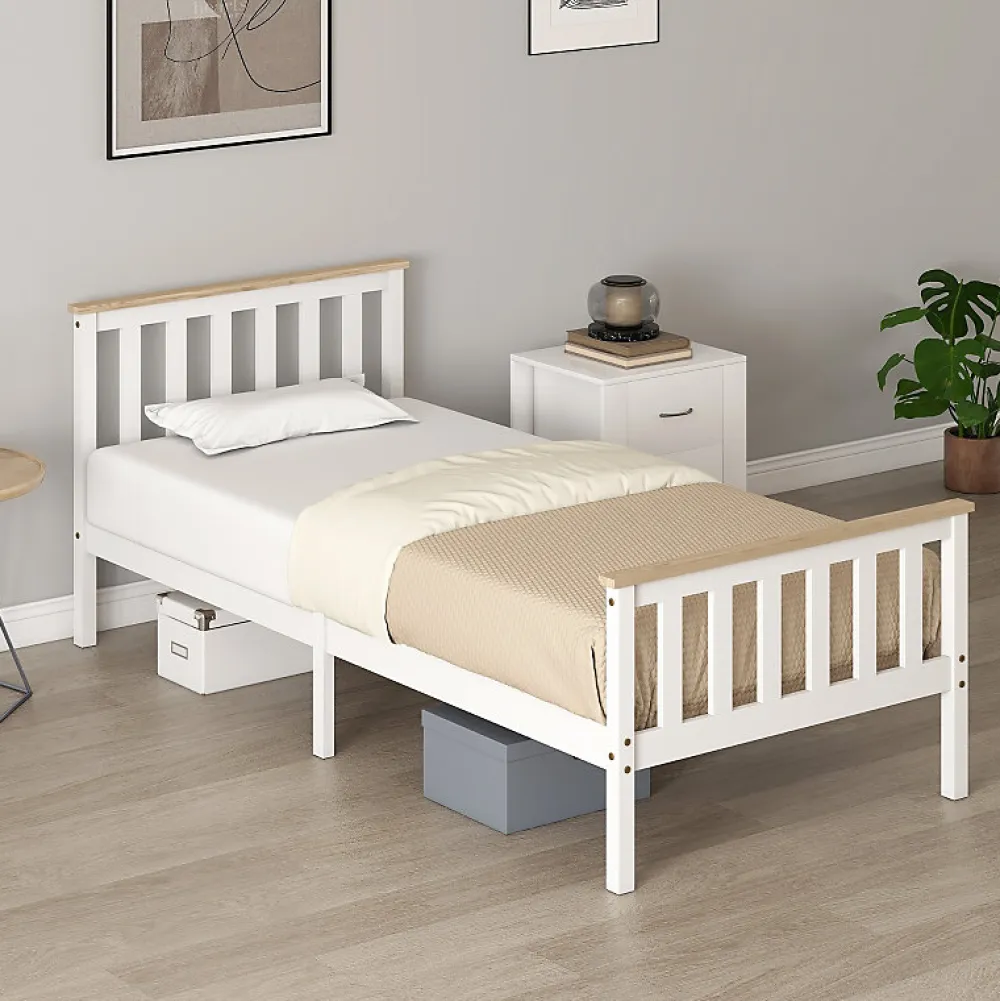 Lit 90x200 cm en pin massif blanc avec rangement sous le sommier, design naturel et silencieux>Redom Sale