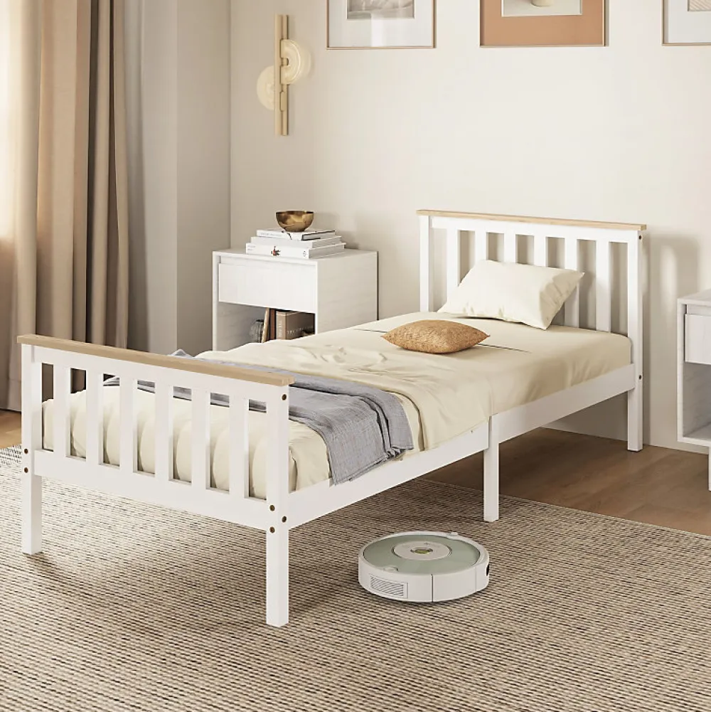 Lit 90x200 cm en pin massif blanc avec rangement sous le sommier, design naturel et silencieux>Redom Sale