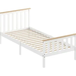 Lit 90x200 cm en pin massif blanc avec rangement sous le sommier, design naturel et silencieux><noscript><img width=