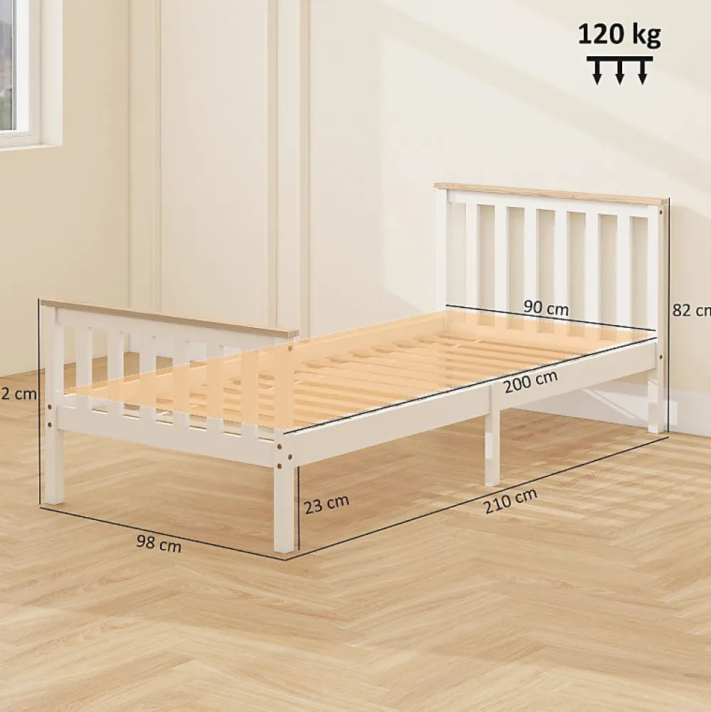 Lit 90x200 cm en pin massif blanc avec rangement sous le sommier, design naturel et silencieux>Redom Sale