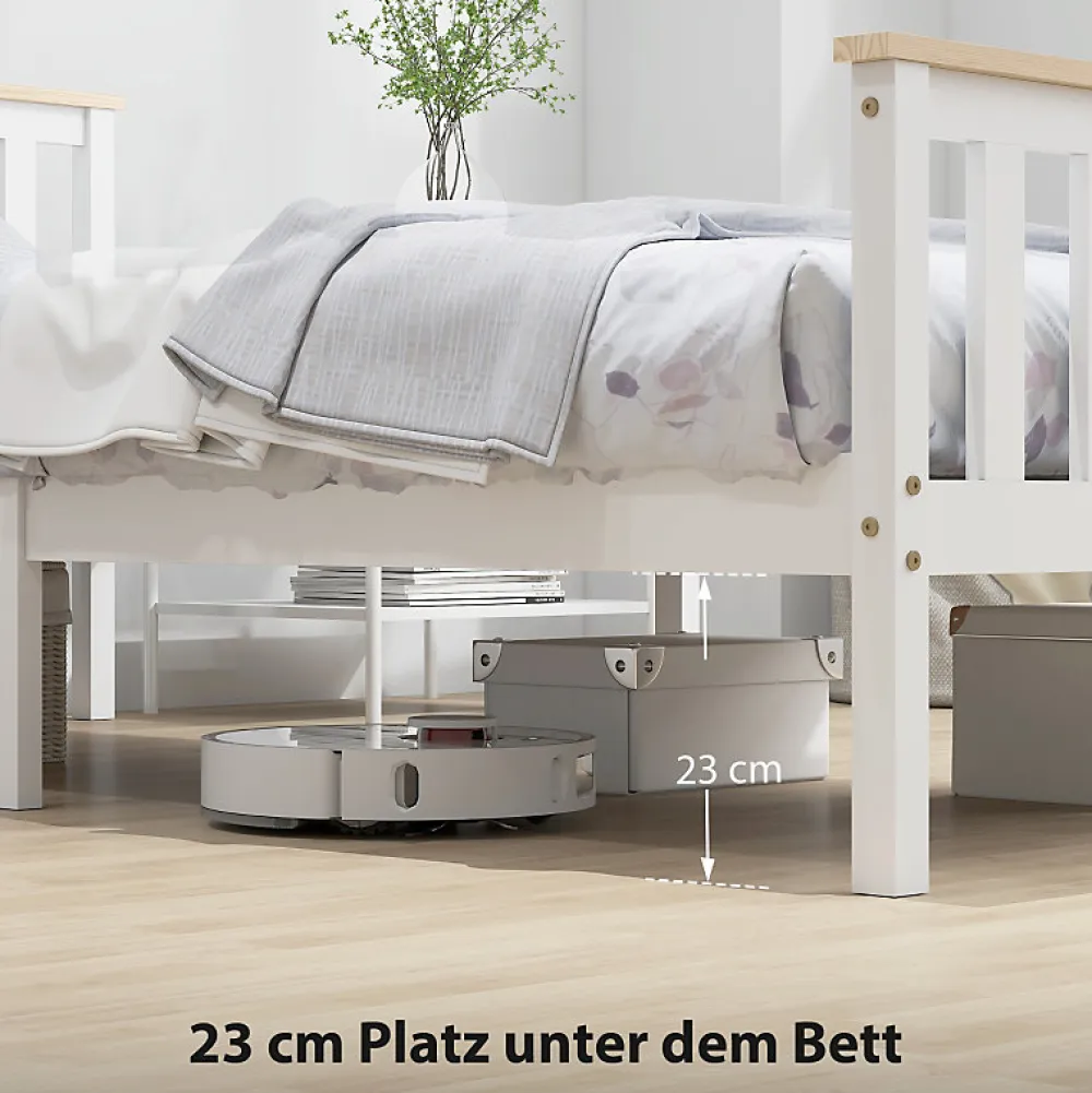 Lit 90x200 cm en pin massif blanc avec rangement sous le sommier, design naturel et silencieux>Redom Sale