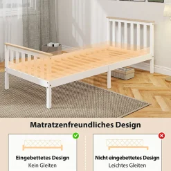 Lit 90x200 cm en pin massif blanc avec rangement sous le sommier, design naturel et silencieux><noscript><img width=
