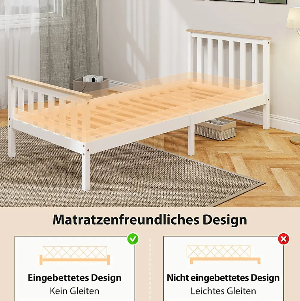 Lit 90x200 cm en pin massif blanc avec rangement sous le sommier, design naturel et silencieux>Redom Sale