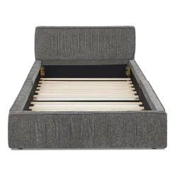 Redom Lit 90x200 cm en tissu chenille Dark Gray, plis décoratifs, bois d'eucalyptus et cadre métal stable* Lit Simple