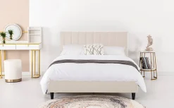 Lit 140x190 cm en velours beige - CAMBRIDGE>Concept Usine Outlet