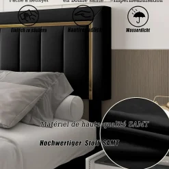 Lit 140x200 cm en velours noir à rayures verticales avec bordure dorée, Design élégant et moderne pour chambre adulte ou ado><noscript><img width=