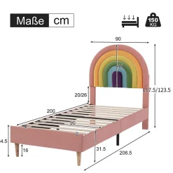 Lit 90x200 cm en velours rose avec tête de lit réglable de 6 cm, sommier 12 lattes et pieds stables, moderne><noscript><img width=