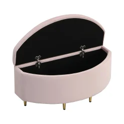 Lit 90x200 cm en velours rose avec tête de lit réglable style coquillage et pieds métal doré, élégant><noscript><img width=