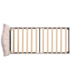 Lit 90x200 cm en velours rose avec tête de lit réglable style coquillage et pieds métal doré, élégant><noscript><img width=