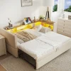 Lit 90/180x190 cm extensible avec rangements intégrés, éclairage LED, prises et tissu flanelle beige>Redom Best