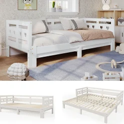 Lit 90x200 cm extensible avec 2e couchage et tête en forme de cœur en pin massif blanc, design romantique>Redom New