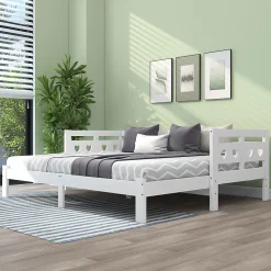 Lit 90x200 cm extensible avec 2e couchage et tête en forme de cœur en pin massif blanc, design romantique><noscript><img width=