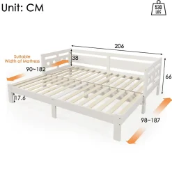 Lit 90x200 cm extensible avec 2e couchage et tête en forme de cœur en pin massif blanc, design romantique><noscript><img width=