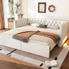 Lit 90x200 cm extensible en 180x200 cm avec éclairage LED, revêtement lin beige, design contemporain>Redom Online