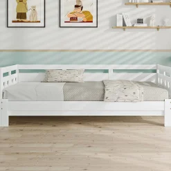 Lit 90x190 cm extensible en 182x190 cm, cadre pin massif en forme de cœur, blanc élégant>Redom Hot