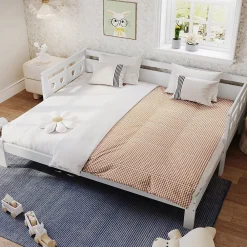 Lit 90x190 cm extensible en 182x190 cm, cadre pin massif en forme de cœur, blanc élégant><noscript><img width=