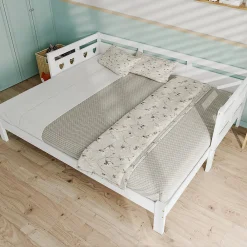 Lit 90x190 cm extensible en 182x190 cm, cadre pin massif en forme de cœur, blanc élégant><noscript><img width=
