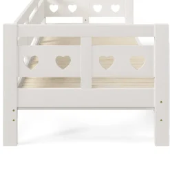 Lit 90x190 cm extensible en 182x190 cm, cadre pin massif en forme de cœur, blanc élégant><noscript><img width=