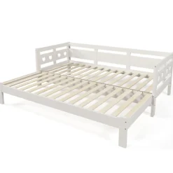 Lit 90x190 cm extensible en 182x190 cm, cadre pin massif en forme de cœur, blanc élégant><noscript><img width=