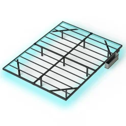 Lit 160x200 cm flottant en acier noir avec éclairage LED, station USB-C et poche de rangement><noscript><img width=