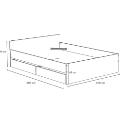 Weber Industries Lit 160x200 cm KAPPA+ 2 tiroirs / Chêne Blanchi* Lit Double