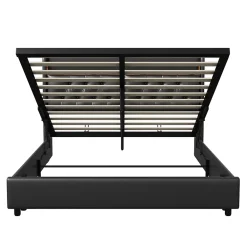 Simple Life Lit 180x200 cm, LED, port USB, coffre de rangement, tête de lit, sommier à lattes, PU noir (2 personnes).* Lit Coffre