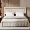 Simple Life Lit 160x200 Cm, Lit Coffre Avec Rangement, Cadre De Lit Avec Tête De Lit, Velours, Beige* Lit Coffre
