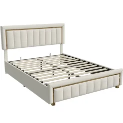 Fortuna lai Lit 160x200 cm, Lit Coffre avec Rangement, Cadre de lit avec tête de Lit, Velours, Beige* Lit Coffre