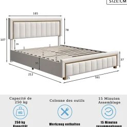 Simple Life Lit 160x200 cm, lit coffre, cadre de lit avec tête de lit, velours, beige* Lit Coffre