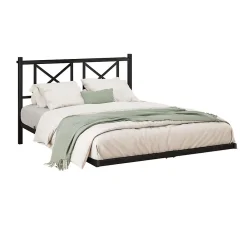 Lit 120x200 cm métal noir avec effet flottant et bande LED intégrée, design contemporain et lignes épurées><noscript><img width=