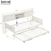 Redom Lit 90x200 cm multifonctionnel blanc avec rangements intégrés, prises électriques et cadre métal élégant*Enfant Lit Enfant